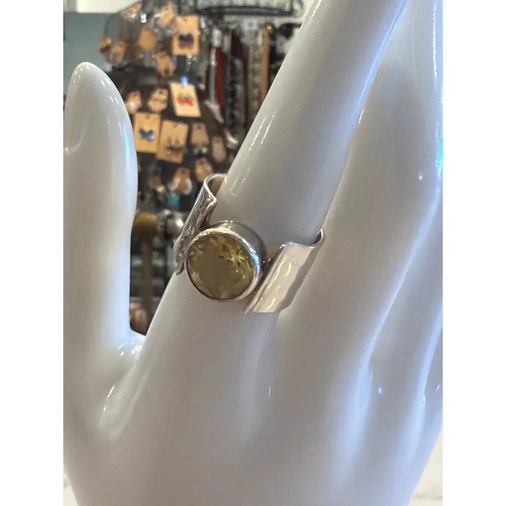 Sterling Silver Citrine Ring Modernist Bezel Set Size 8